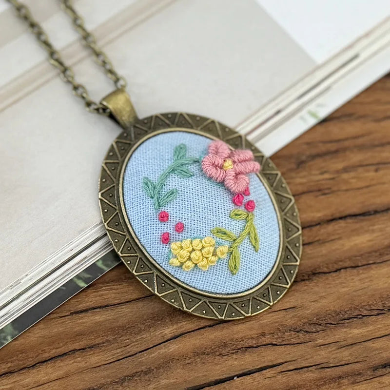 Rose Mini Embroidery Necklace DIY Pendant Kit