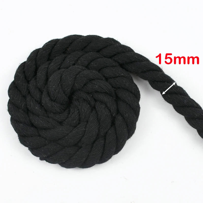 Black Macrame Cord – 2–10M Twisted Cotton Rope (5–20mm) for DIY Crafts & Home Décor