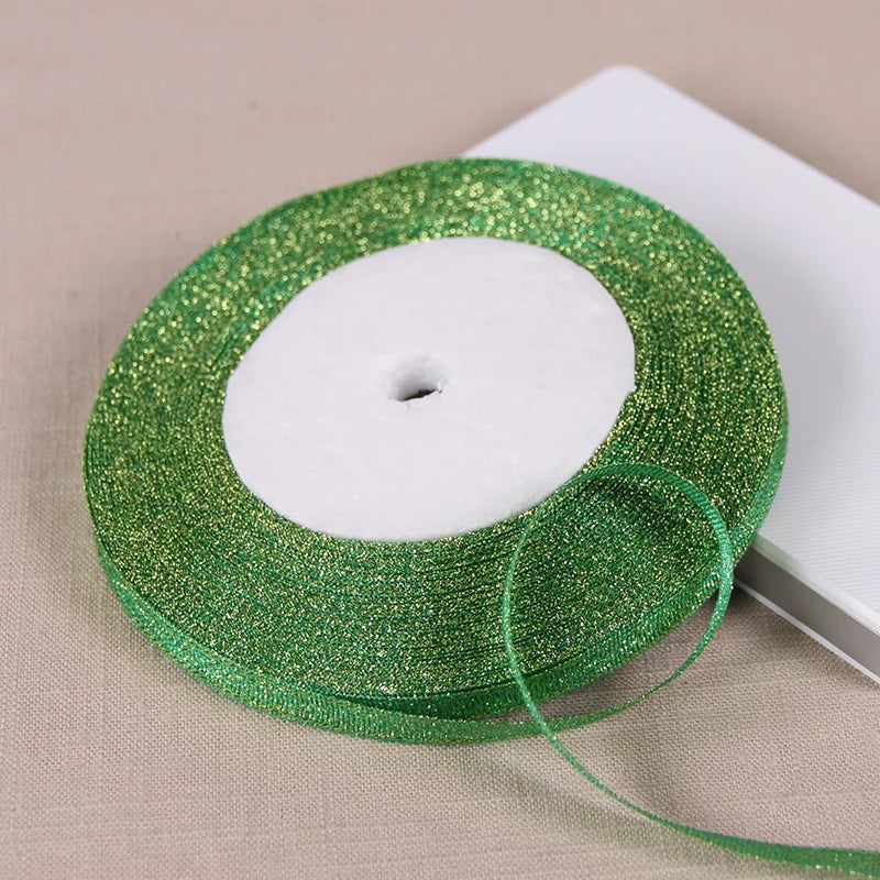 25Y 6mm Glitter Silk Satin Ribbon – Silver/Gold