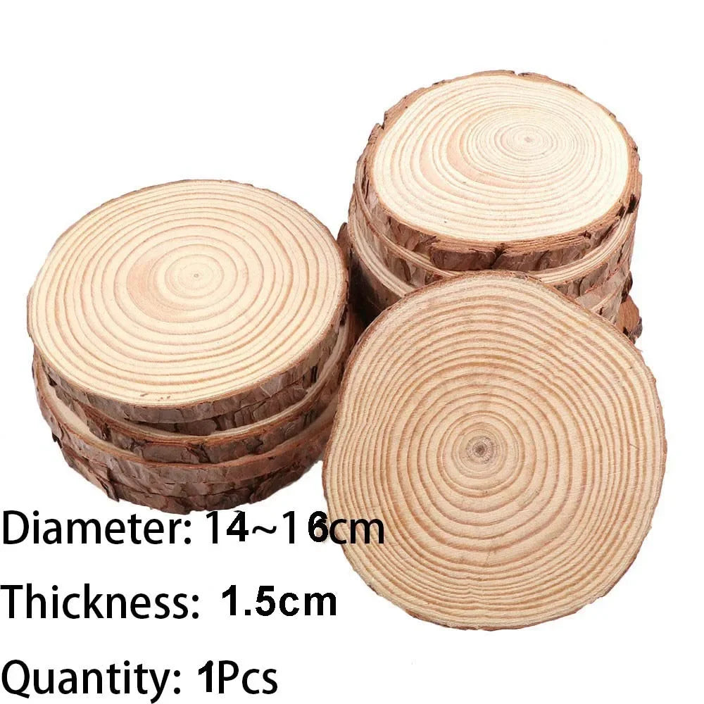 Natural Pine Wood Slices with Bark – 3–16CM Unfinished Round Log Discs (1–10pcs)