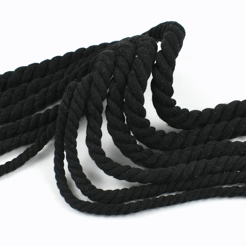 Black Macrame Cord – 2–10M Twisted Cotton Rope (5–20mm) for DIY Crafts & Home Décor