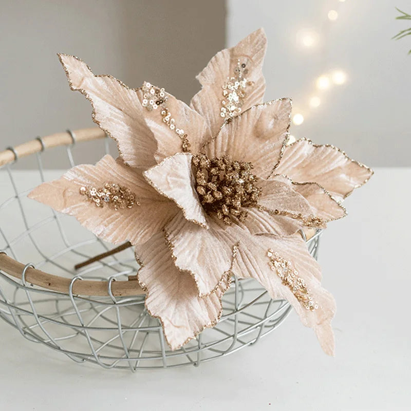 Large Glitter Velvet Christmas Flower – 26CM Artificial Ornament for Tree & Home Décor