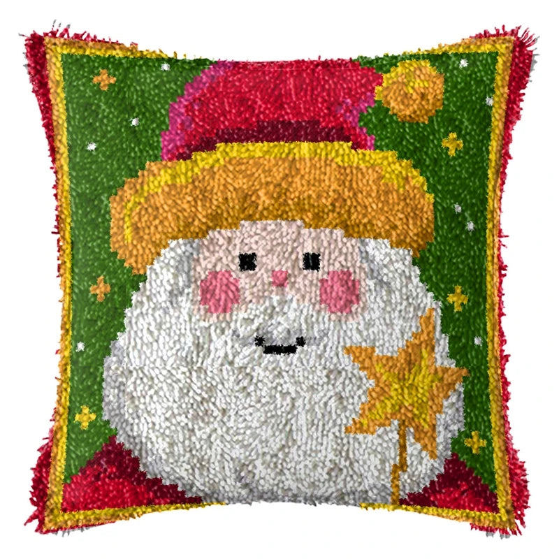 Snowman & Elk Latch Hook Kit – DIY Crochet Rug & Cushion Embroidery Set