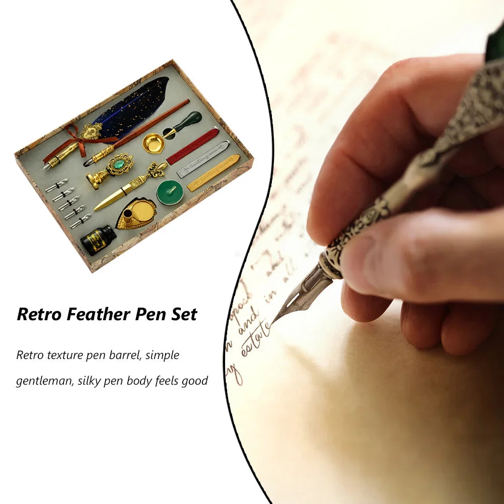 Retro Feather Pen Writing Ink Set