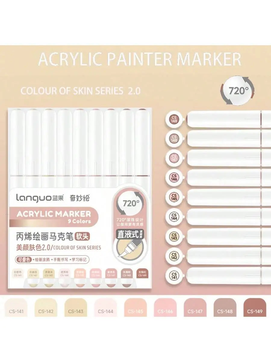 Acrylic Marker Pen Set – 9PCS Soft Brush DIY Paint Art Markers for Students