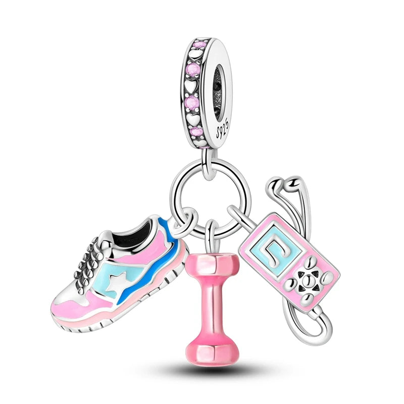 925 Sterling Silver Pink Ballet Girl Pendant – DIY Jewelry Charm for Bracelet & Necklace