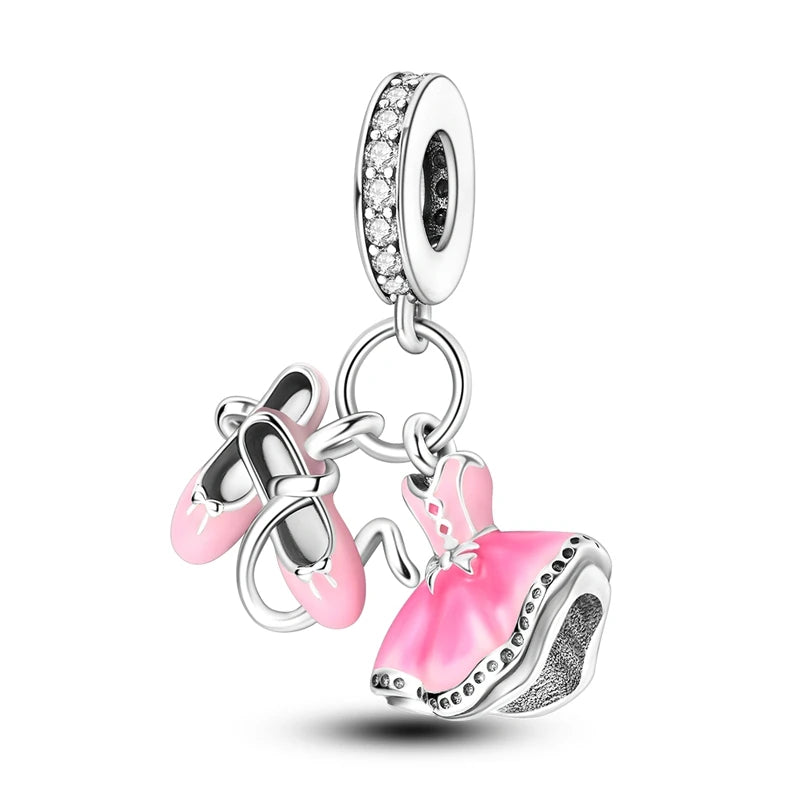 925 Sterling Silver Pink Ballet Girl Pendant – DIY Jewelry Charm for Bracelet & Necklace