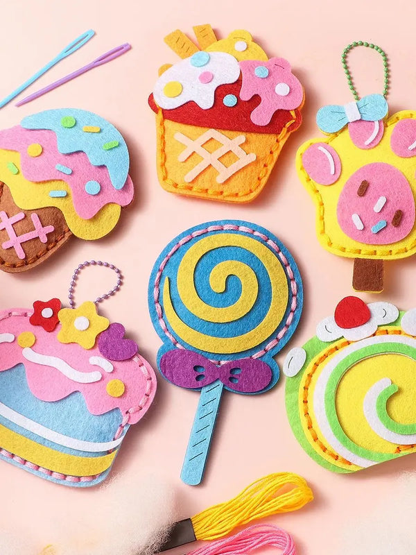 Cute Dessert Cake DIY Sewing Kit – 6-Piece Wallet Charm Craft Set