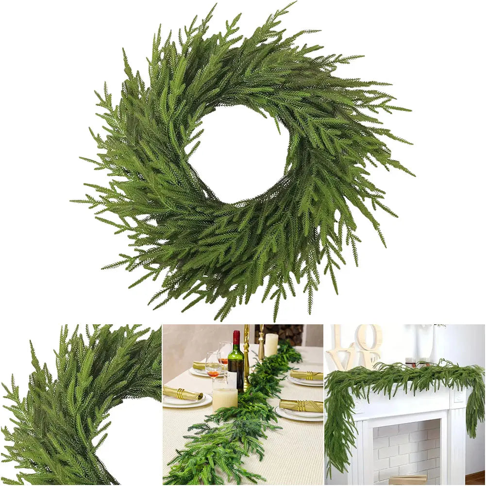 Artificial Norfolk Pine Garland – Realistic Faux Cedar Greenery for Christmas Décor