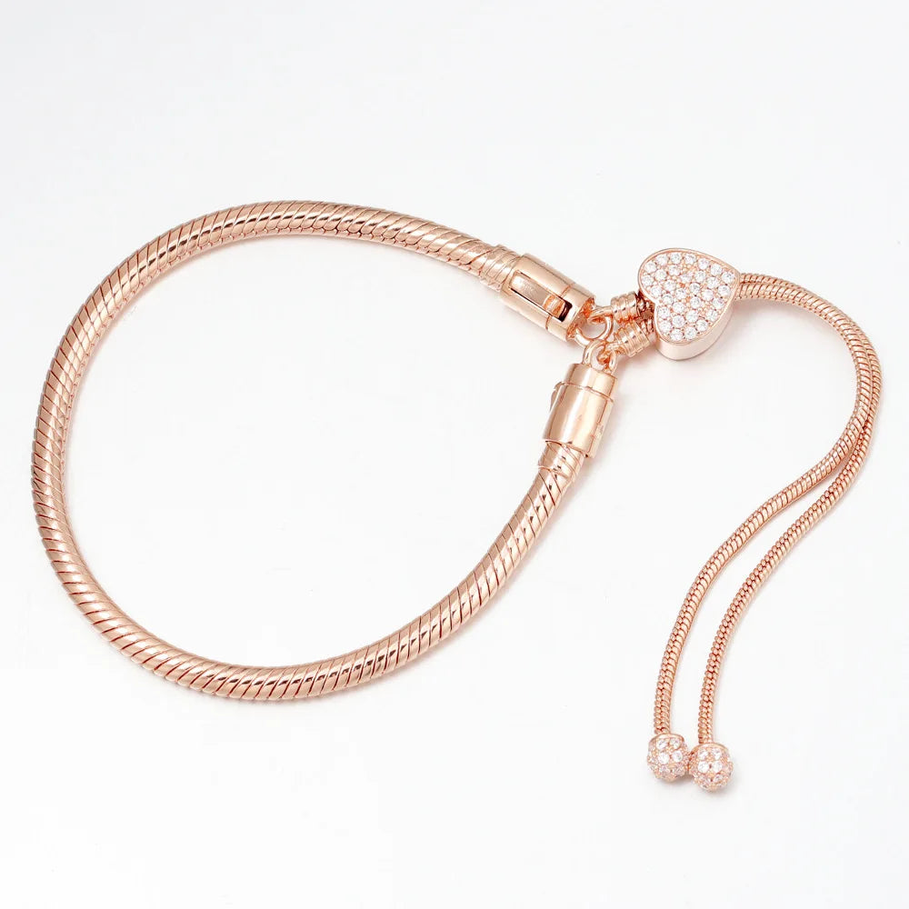 Adjustable 925 Sterling Silver Bracelet – DIY Fashion Charm Jewelry for Women