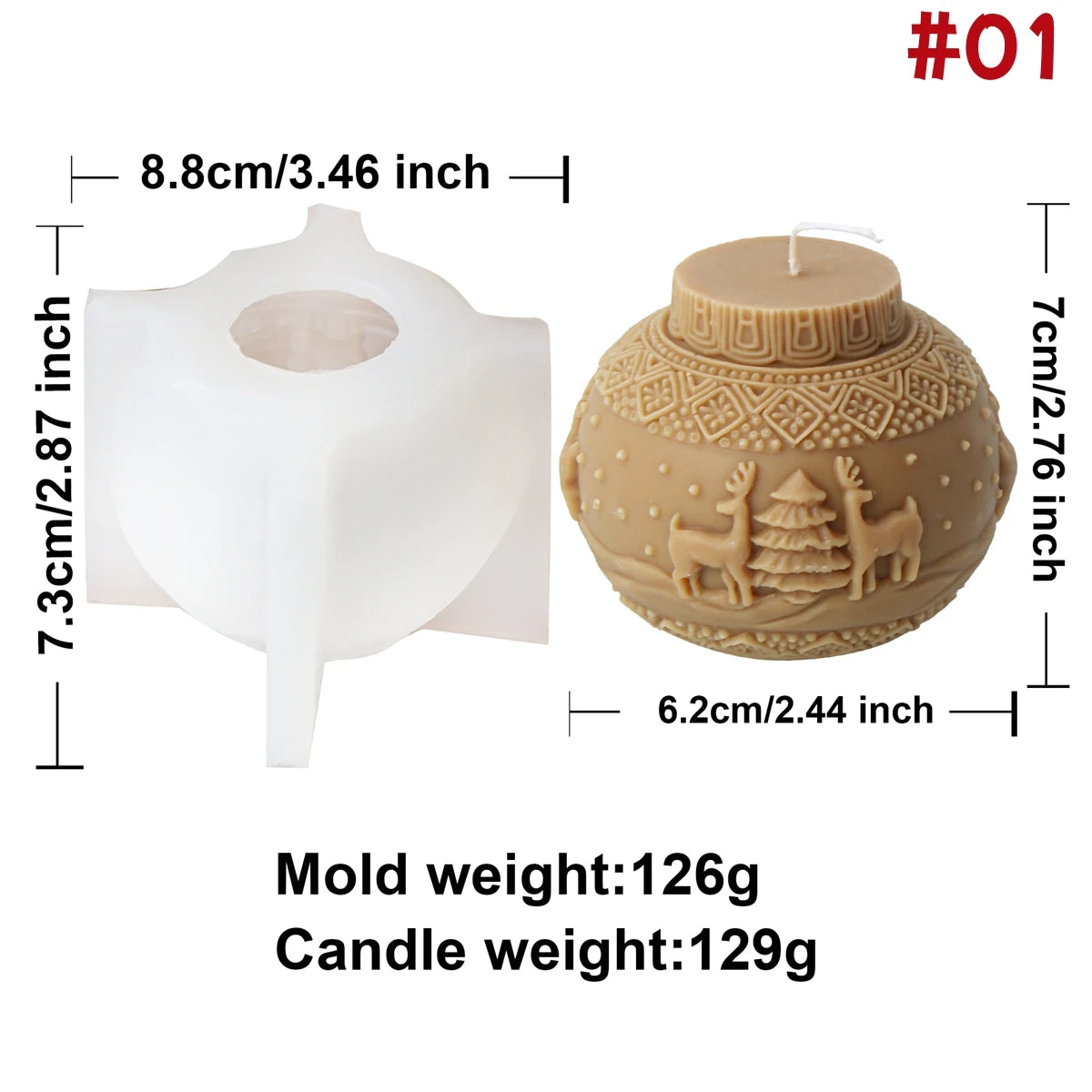 3D Christmas Ball Candle Mold – Silicone Embossed Lantern Mold for DIY Crafts