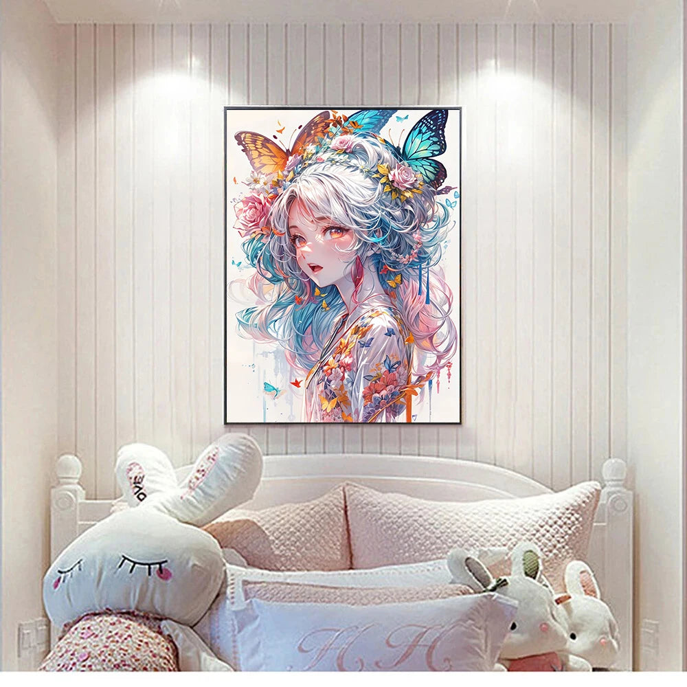 Anime Girl Diamond Painting Kit – AB Rhinestone Mosaic Embroidery Art DIY Craft