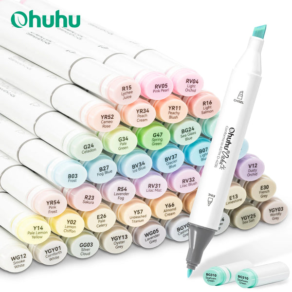 Ohuhu Oahu 48 Pastel Alcohol Marker Set – Dual Tip Art Pens