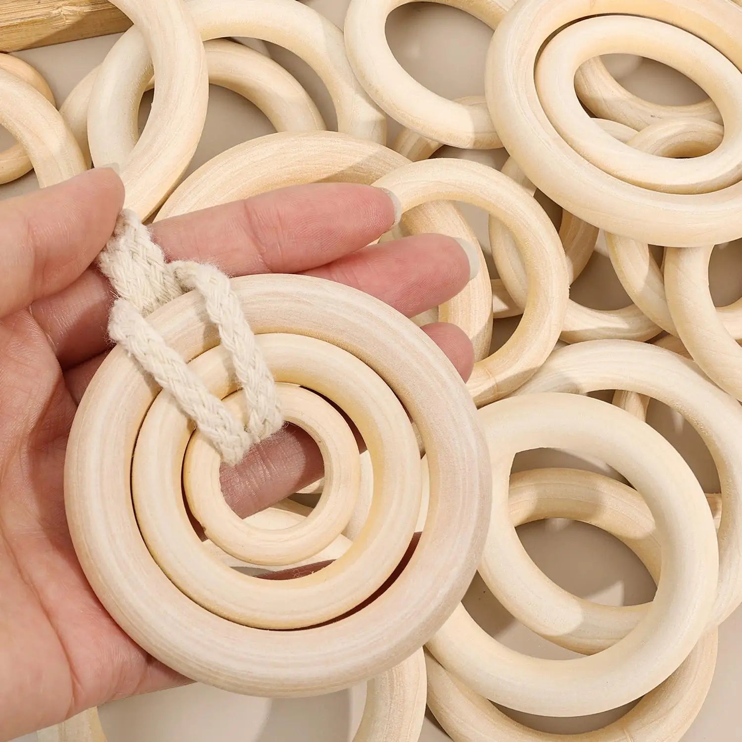 Unfinished Solid Wooden Rings 30–70mm for DIY Crafts