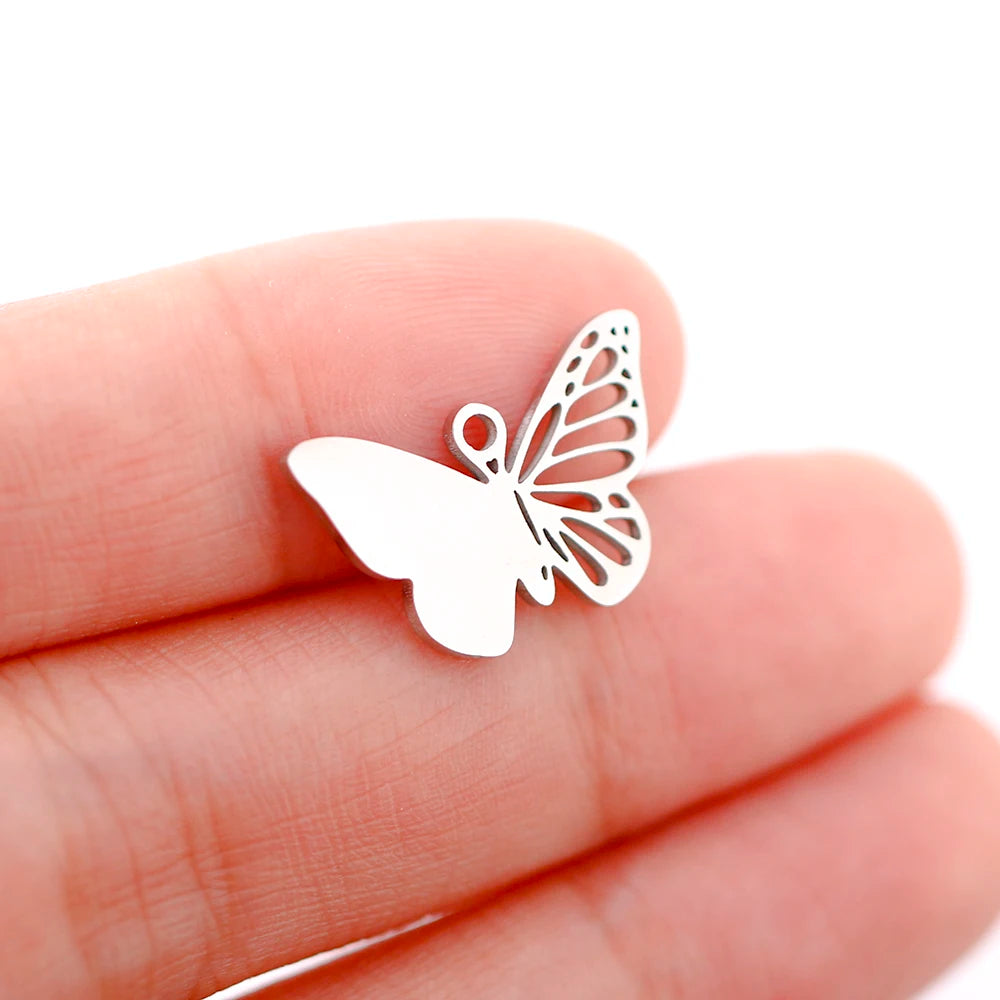 Mixed Animal Charms Set – Stainless Steel Bee, Butterfly, Owl & Heart Pendants (5PCS)