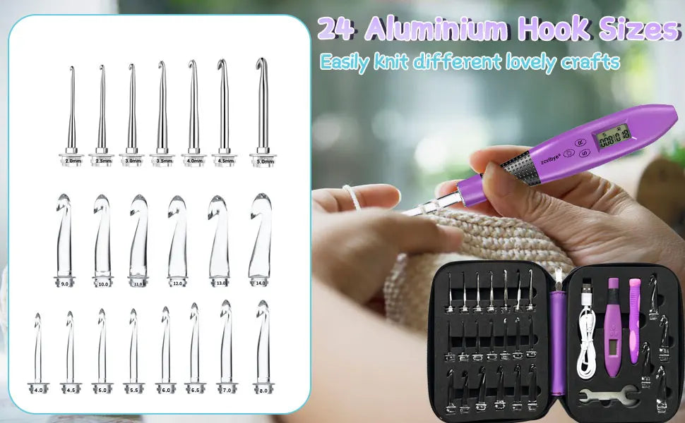 24pcs LED Crochet Hook Set with Stitch Counter