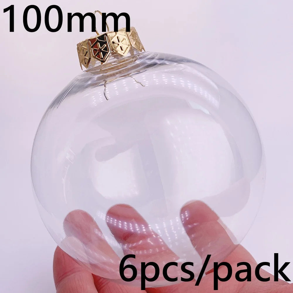 6pcs Transparent Shatterproof Christmas Baubles – 80mm Plastic Ornaments