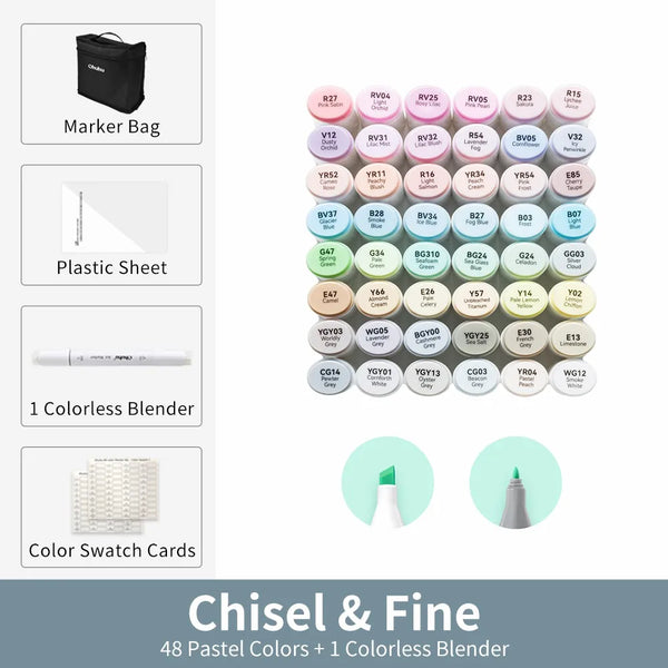 Ohuhu Oahu 48 Pastel Alcohol Marker Set – Dual Tip Art Pens