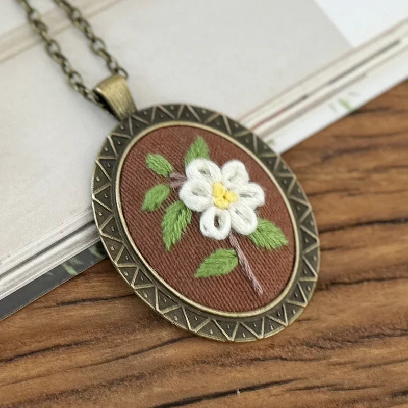 Rose Mini Embroidery Necklace DIY Pendant Kit