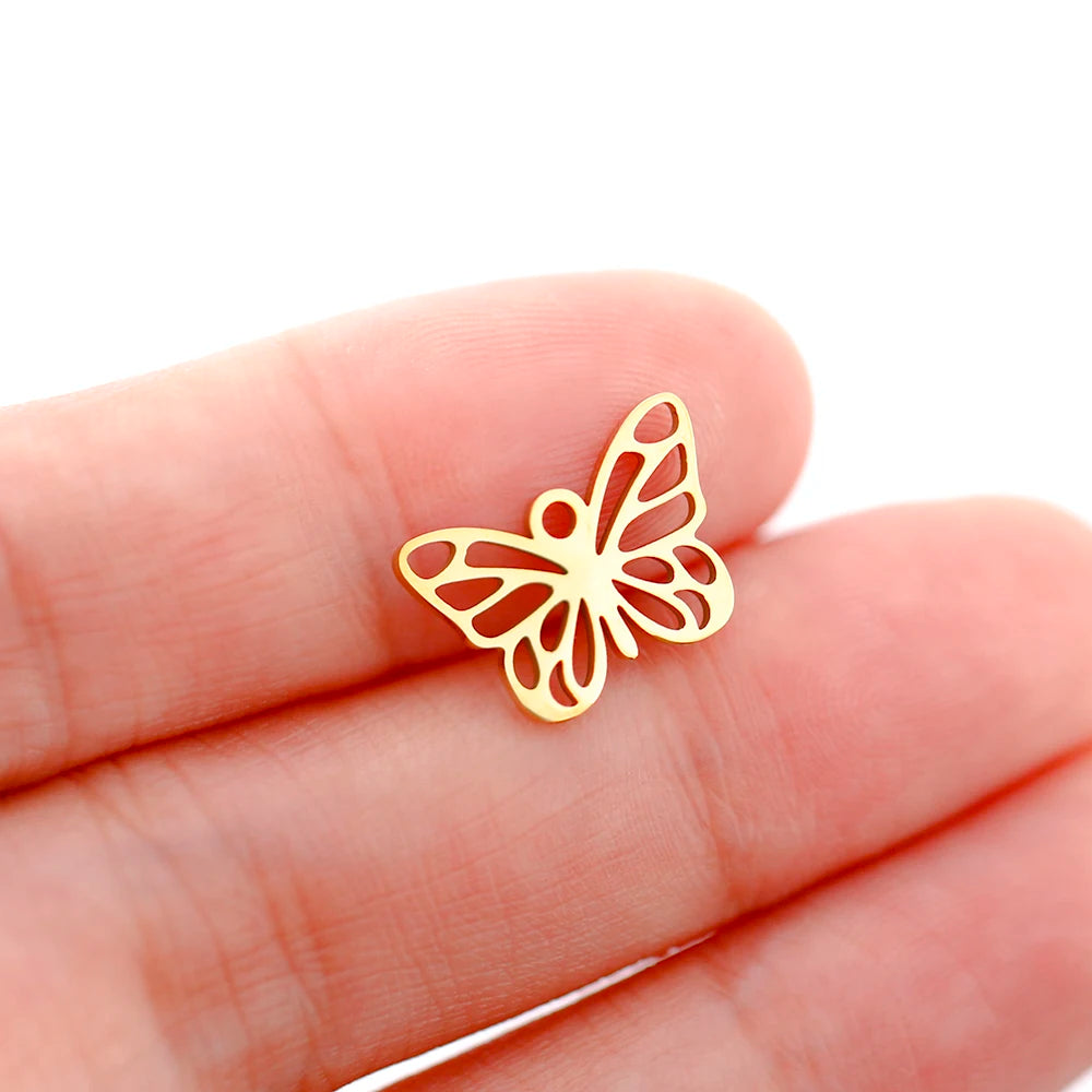 Mixed Animal Charms Set – Stainless Steel Bee, Butterfly, Owl & Heart Pendants (5PCS)