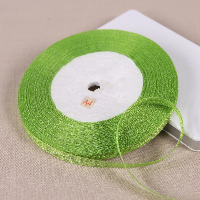 25Y 6mm Glitter Silk Satin Ribbon – Silver/Gold