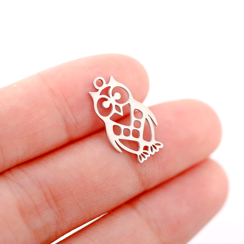 Mixed Animal Charms Set – Stainless Steel Bee, Butterfly, Owl & Heart Pendants (5PCS)