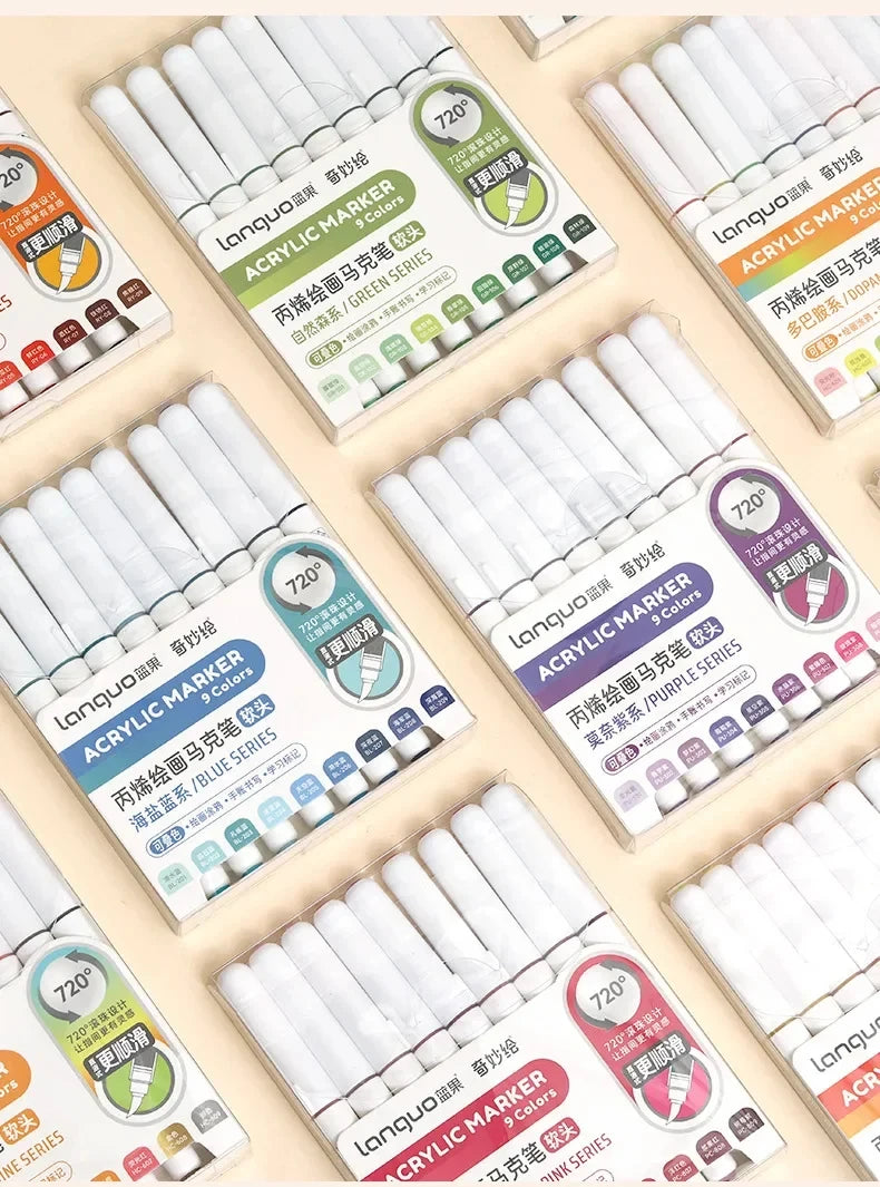 Acrylic Marker Pen Set – 9PCS Soft Brush DIY Paint Art Markers for Students