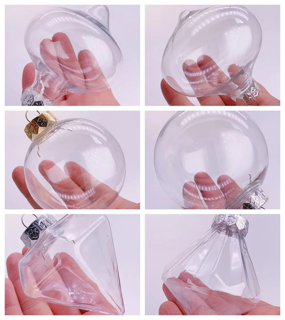 6pcs Transparent Shatterproof Christmas Baubles – 80mm Plastic Ornaments