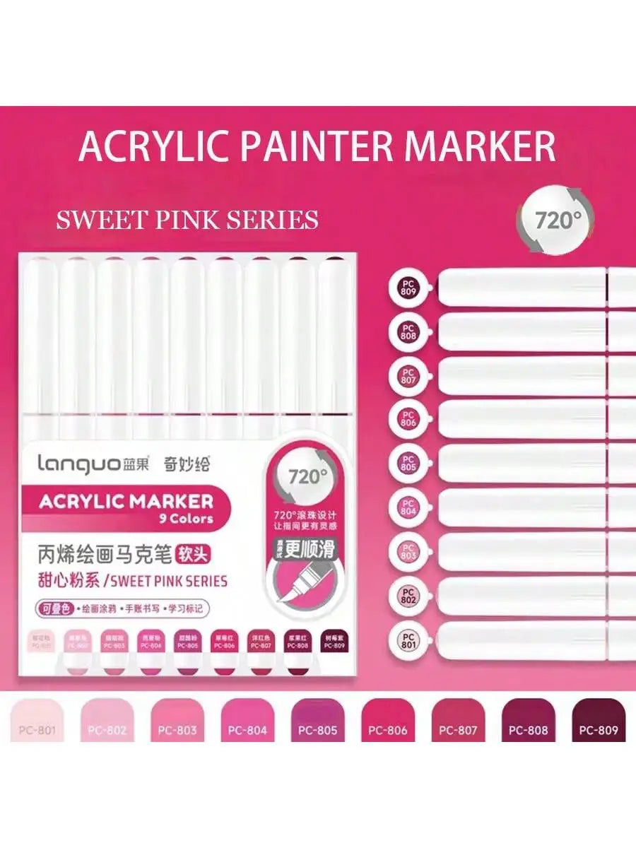 Acrylic Marker Pen Set – 9PCS Soft Brush DIY Paint Art Markers for Students