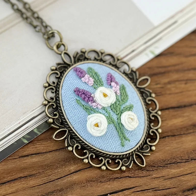 Rose Mini Embroidery Necklace DIY Pendant Kit