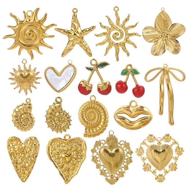 5PCS Gold Stainless Steel Charms – DIY Jewelry Pendants & Accessories
