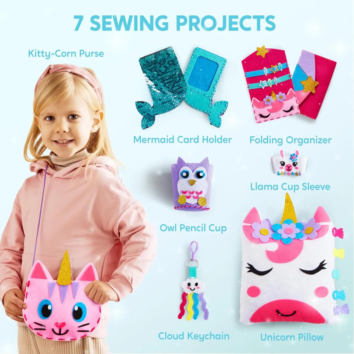 Kids My First Sewing Kit – 7 Easy DIY Projects (Unicorn & Mermaid)