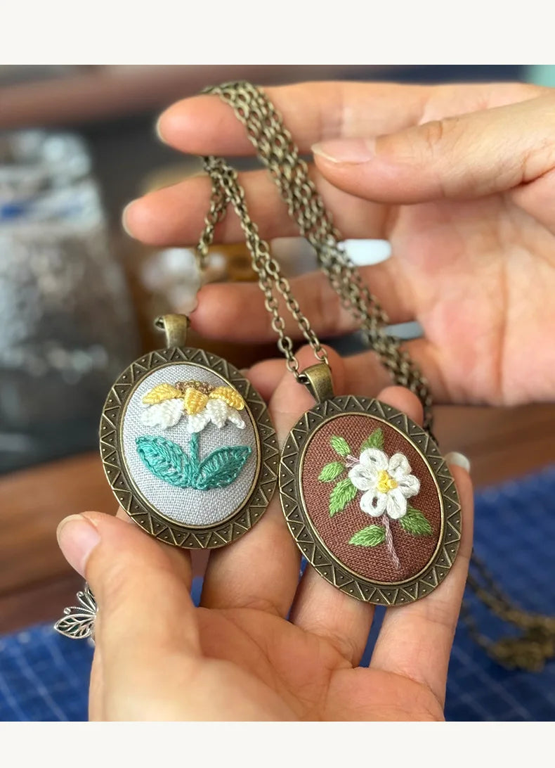 Rose Mini Embroidery Necklace DIY Pendant Kit