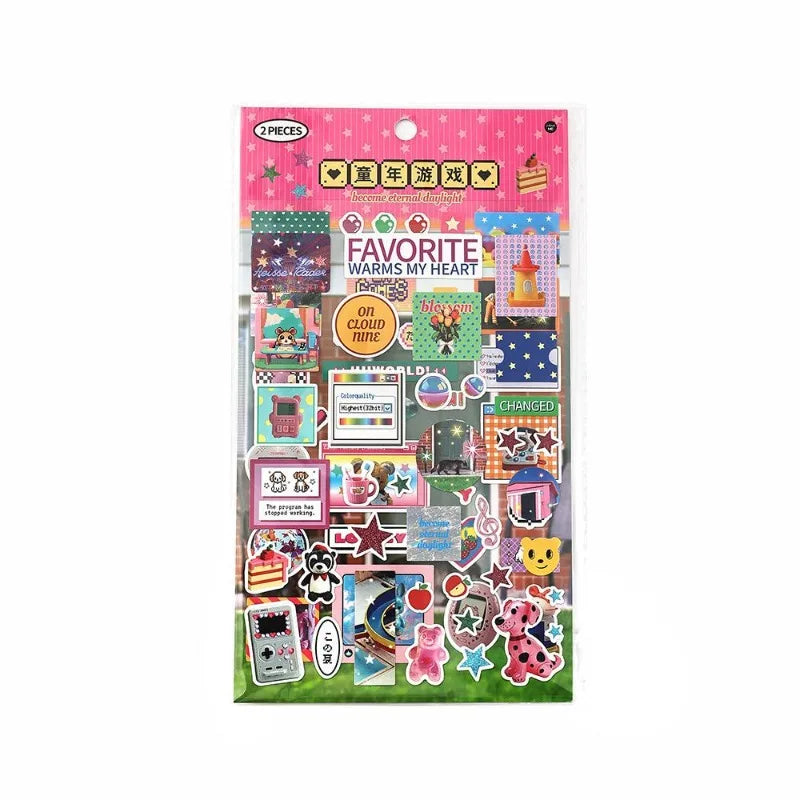 Retro Japanese Cartoon Stickers – 2-Sheet Lucky Clover Anime Kawaii Set