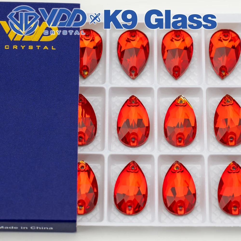 VDD Pear-Shaped K9 Glass Sew-On Rhinestones – Multicolor Crystal Stones