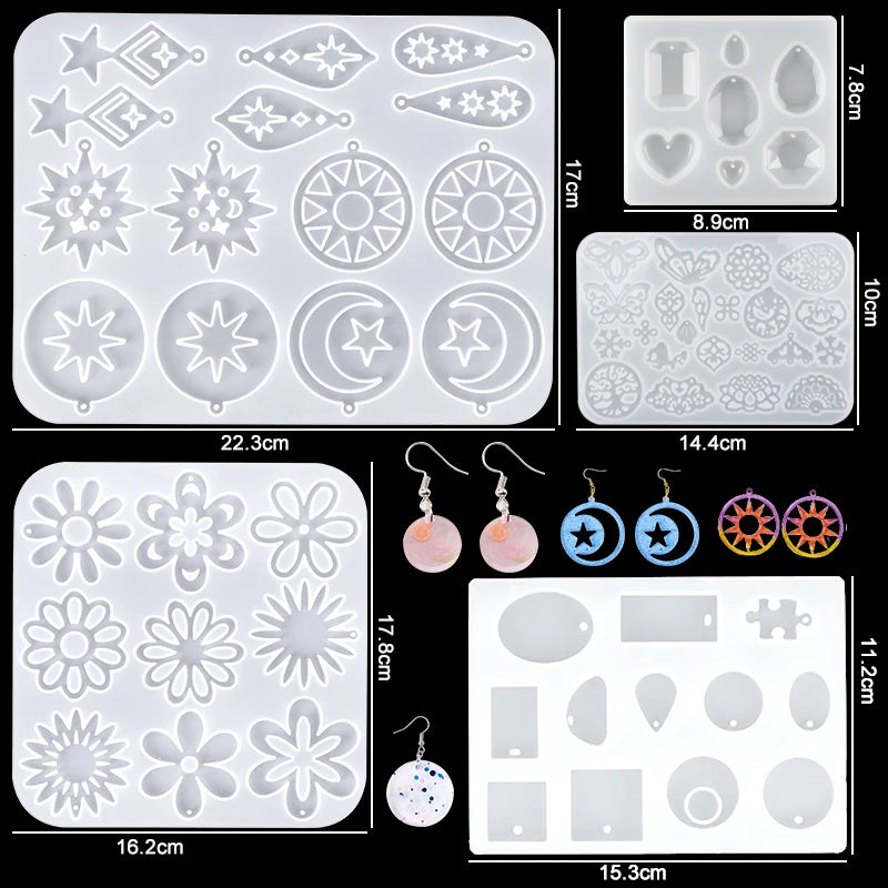 16-Style Epoxy Resin Mold Kit – Silicone Jewelry Casting Set for DIY Earrings
