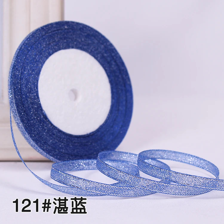 25Y 6mm Glitter Silk Satin Ribbon – Silver/Gold