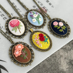 Rose Mini Embroidery Necklace DIY Pendant Kit