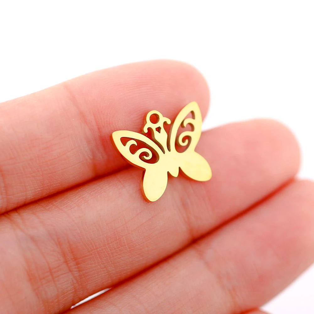 Mixed Animal Charms Set – Stainless Steel Bee, Butterfly, Owl & Heart Pendants (5PCS)