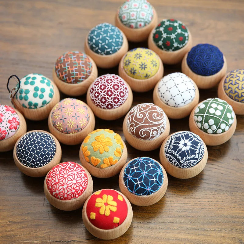 DIY Sashiko Pin Cushion with Wooden Base