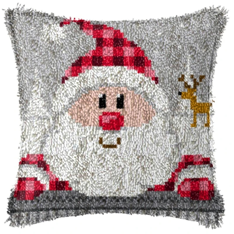 Snowman & Elk Latch Hook Kit – DIY Crochet Rug & Cushion Embroidery Set