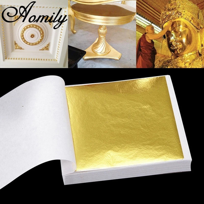 Aomily 100 Sheets 9x9cm Gold Leaf – Gilding for Crafts & Furniture