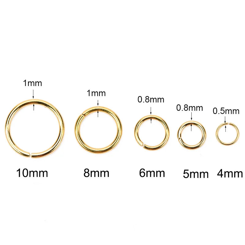 100pcs PVD Stainless Steel Open Jump Rings – 3-10mm Split Rings for Jewelry Making