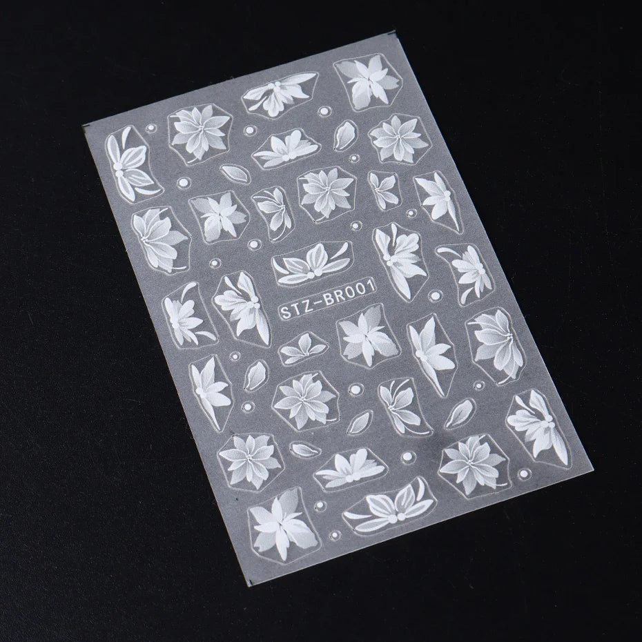 3D White Flower Nail Art Stickers – Cute Floral DIY Nail Decals