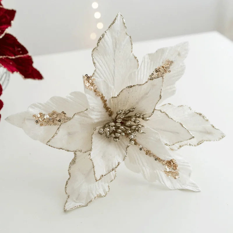 Large Glitter Velvet Christmas Flower – 26CM Artificial Ornament for Tree & Home Décor