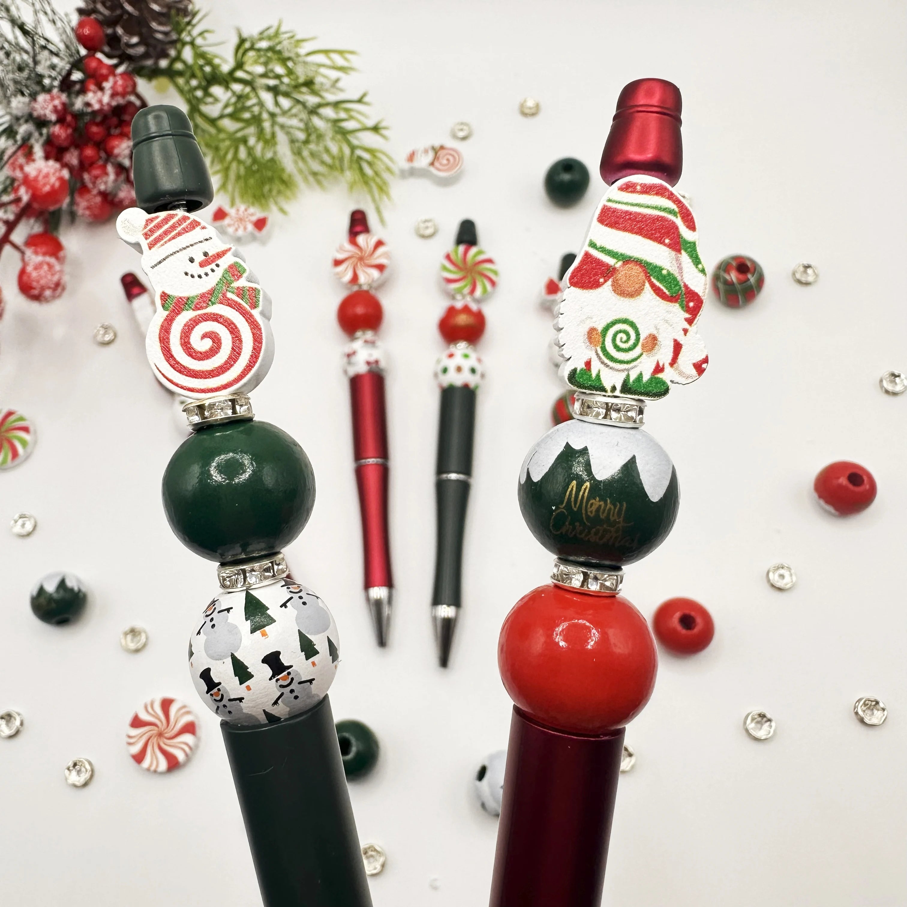 Christmas DIY Bead Pens Kit – 6PCS Snowman & Candy Themed Craft Supplies