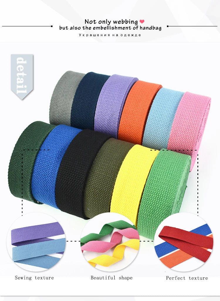 4M Cotton Webbing Tape – 1.3mm Thick Strap for Bags, Belts & DIY Sewing (20–50mm)