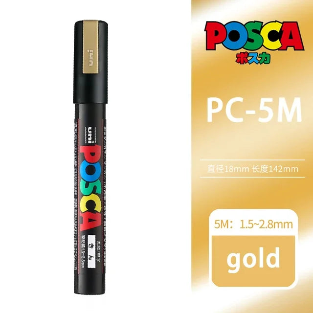 🎨 UNI POSCA Acrylic Paint Marker Set – PC-1M / PC-3M / PC-5M Quick-Dry Permanent Paint Pens