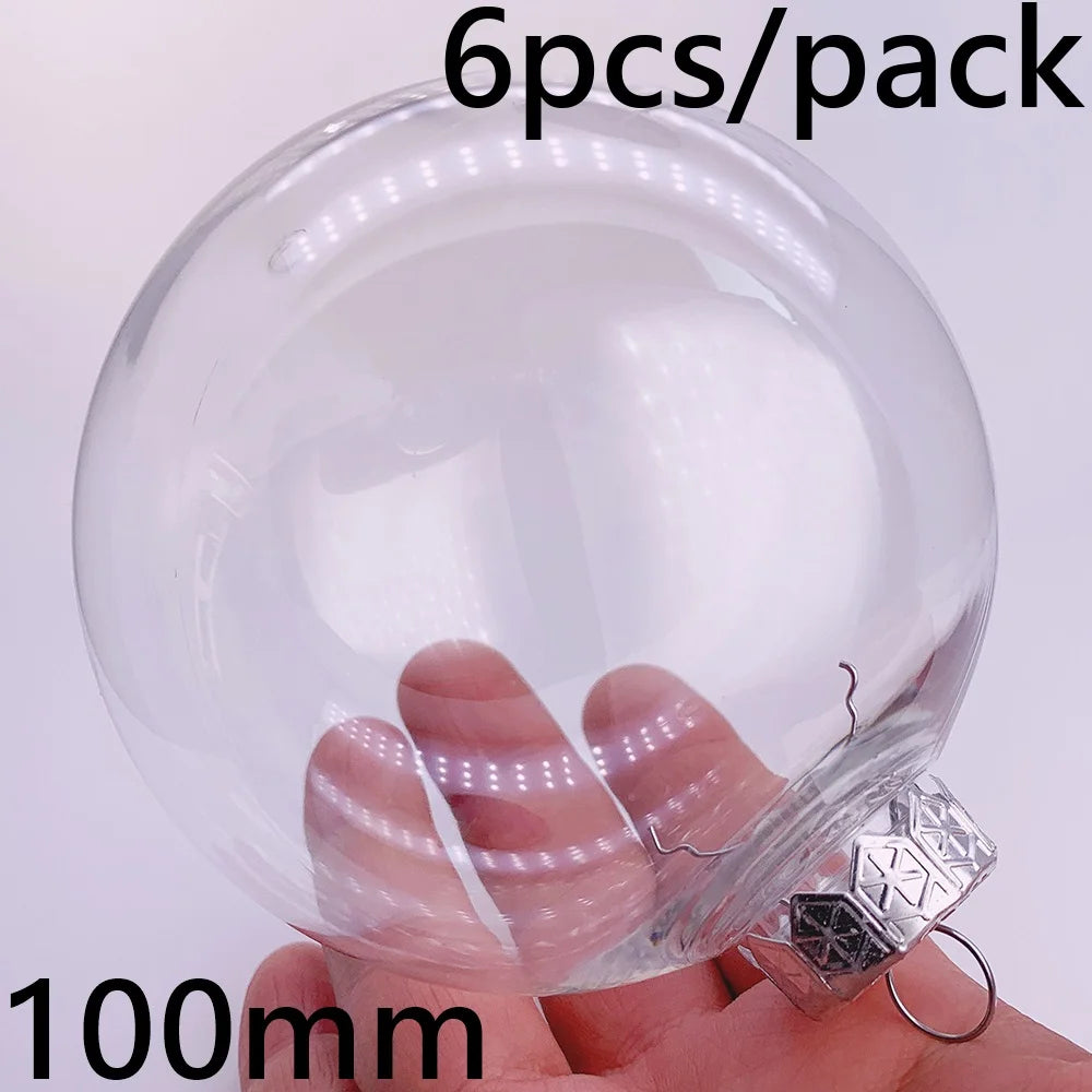 6pcs Transparent Shatterproof Christmas Baubles – 80mm Plastic Ornaments