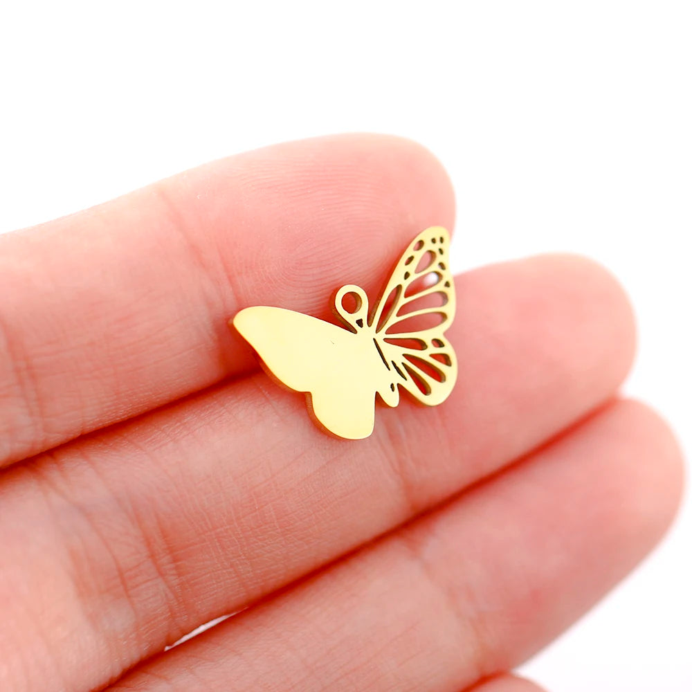 Mixed Animal Charms Set – Stainless Steel Bee, Butterfly, Owl & Heart Pendants (5PCS)